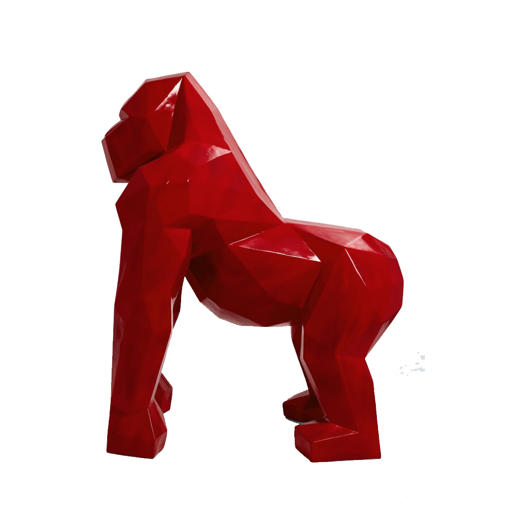 kamina 120cm statue gorille origami geant taille xl colori rouge | The Luxury Box
